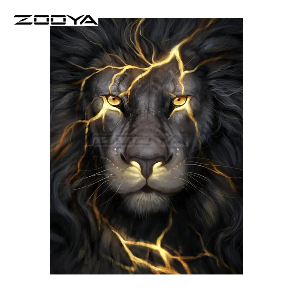Diamond Embroidery 5D DIY Painting Black Vicious Lion Animal