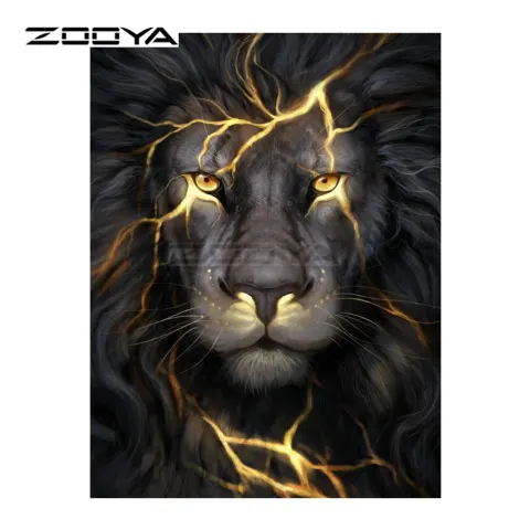 Diamond Embroidery 5D DIY Painting Black Vicious Lion Animal