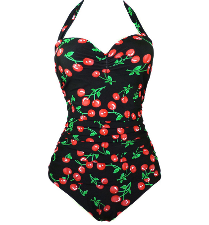 Cherry-print beach swimsuit