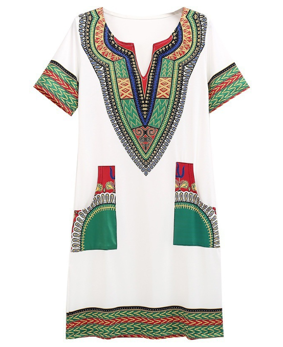 Summer Amazon Aliexpress Multicolor Digital Print V-Neck Casual Short Sleeve Dress