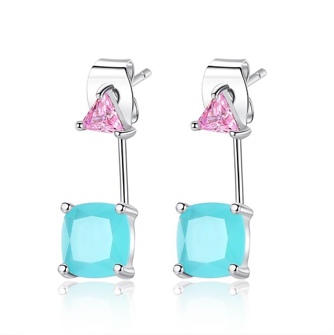 The new design fashion square triangle blue glass drop earrings copper cubic zirconium for women girls evening of tourism