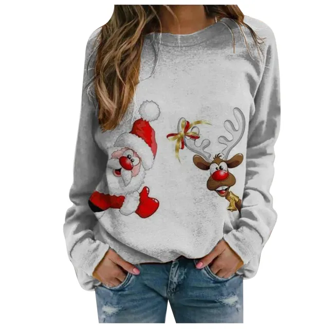 Women Loose Christmas Print Fleece Sweater Santa Claus 2Xl - Shop at LoveMi