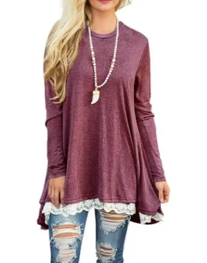 Autumn and Winter Lace Stitching Large Size Round Neck