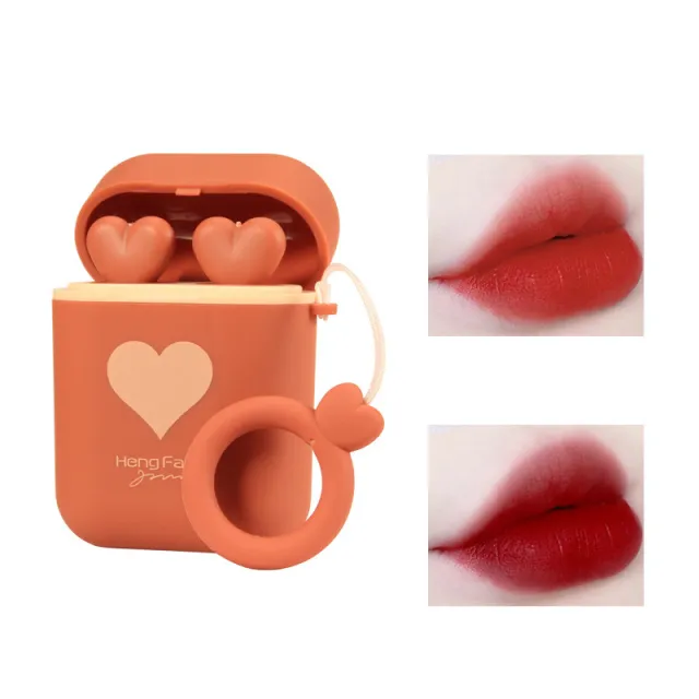 Double Tube Velvet Lipstick Matte Matte Earphone Storage Box Portable Orange - Shop at LoveMi