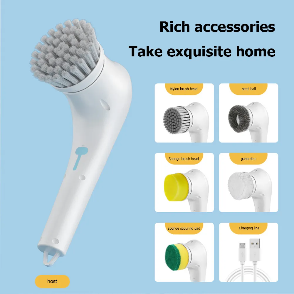 Multifunctional Electric Handheld Kitchen Household Dishwashing Brush Handheld Scrubber Bathtub Sink Bathroom Kitchen Tile Cleaning Tool Drill Brush Set With 5 Heads – image 3