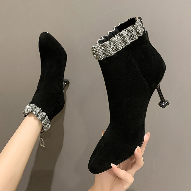 High-heeled Stiletto And Pointed Back Zipper Fashion Ankle Boots