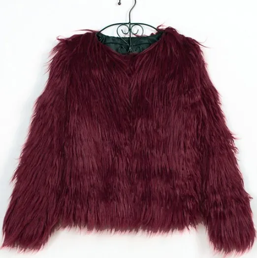 new autumn and winter foreign trade ladies fur coat long sleeved women drift coat jacket wool coat V word collar Wine Red - Shop at LoveMi
