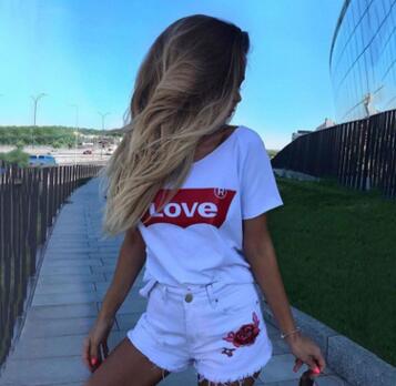 LOVE Printed Round Neck Short-sleeved T-shirt