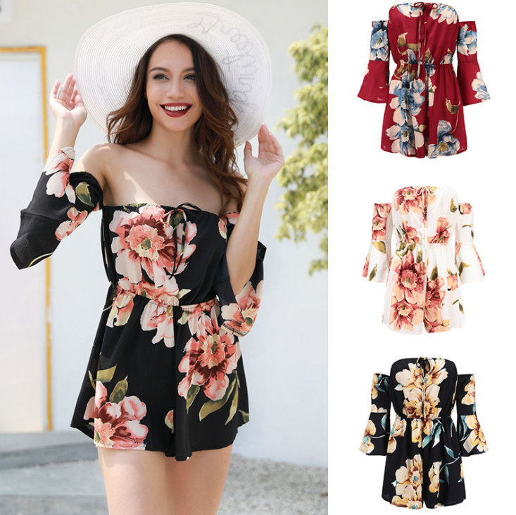 Off-Shoulder Printing Jumpsuit