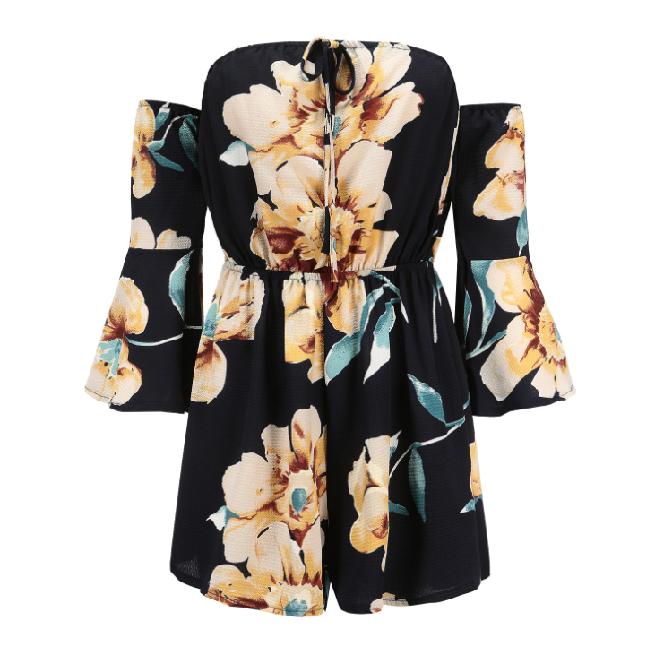 Off Shoulder Printing Jumpsuit Navy Blue - Shop at LoveMi