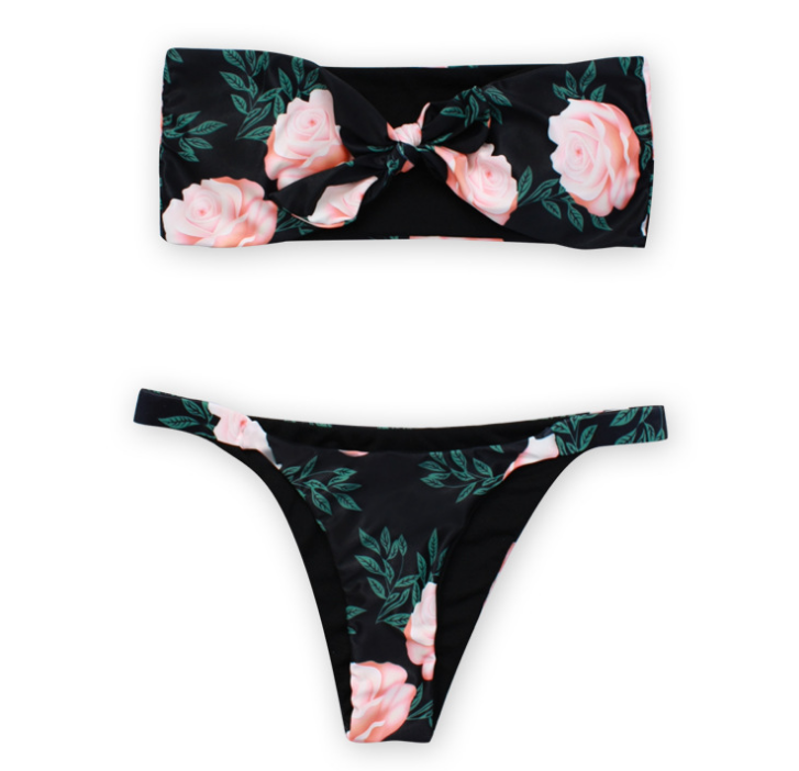 Bandeau Bikini Floral Swimwear Print Swimsuit Brazilian Biquini Sexy Thong Bikinis Set Bow Bathing Suit Maillot De Bain S-L