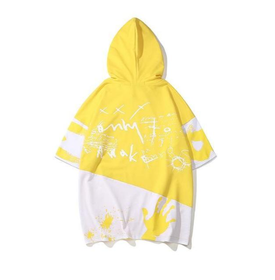 Stars splash ink letters graffiti loose hooded T-shirt men Dark Europe and Europe tide brand high street hip-hop street half sleeves