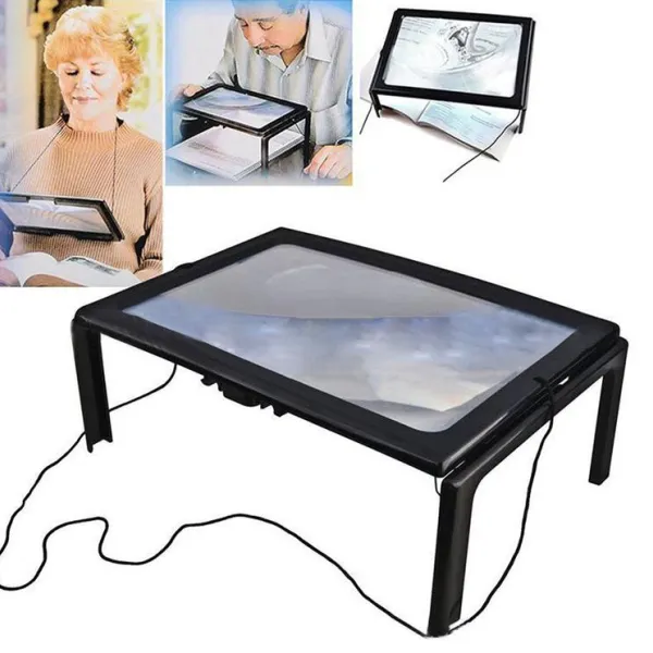 Desktop Magnifying Glass With 4 Led Lights Ultrathin A4 FullPage Large Reading Magnifier The Good Gift For Elders HY52
