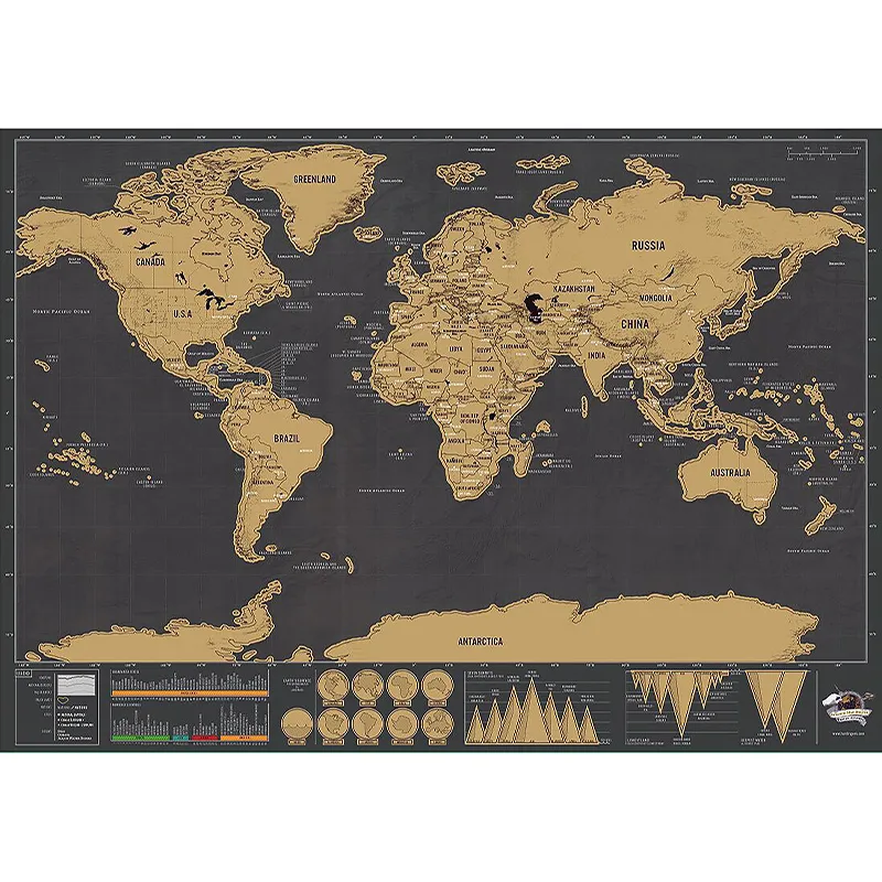 Personalized Black Scratch Off Art World Map Poster Decor