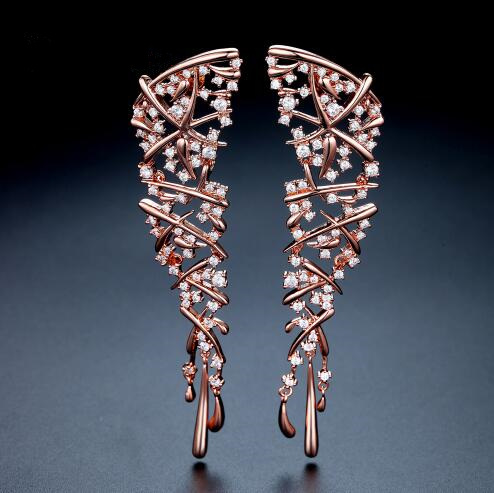 Hot Punk Style Statement Cross Drop Earrings For Women Rose Gold Color Wedding Party Jewelry Brincos Christmas Gift