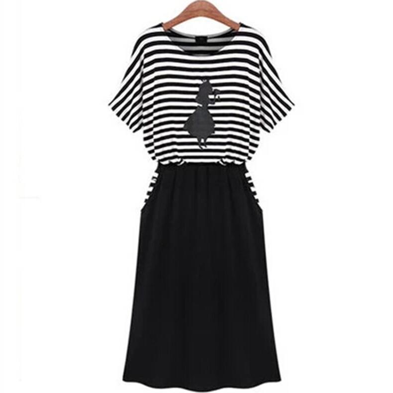 Two pieces of loose waist stripes stitching short sleeves