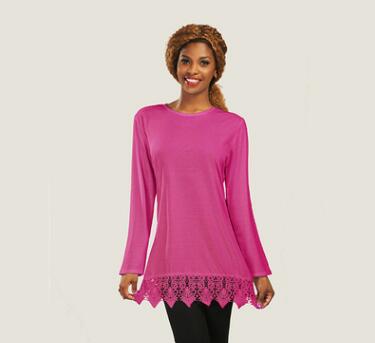 Autumn lace stitching knit long-sleeved round neck dress short skirt bottoming shirt long section