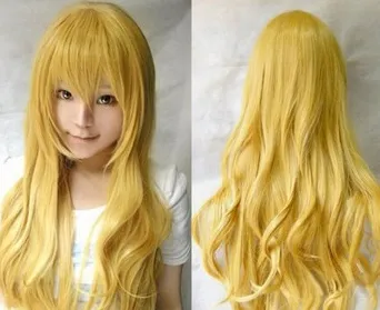 Wig High Temperature Silk 80cm Long Curly Hair Yellow 80Cm - Shop at LoveMi