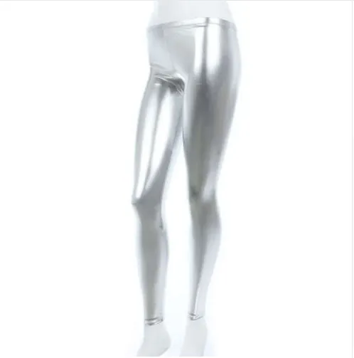 Foreign Trade Spring Fashion Metal Texture Bright Leather Leggings Was Thin Nightclub Punk Wind Nine Pants Women Silver - Shop at LoveMi