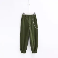 spring and summer new street style fashion foot elastic band casual pants women's slim nine pants overalls - Green - View 1