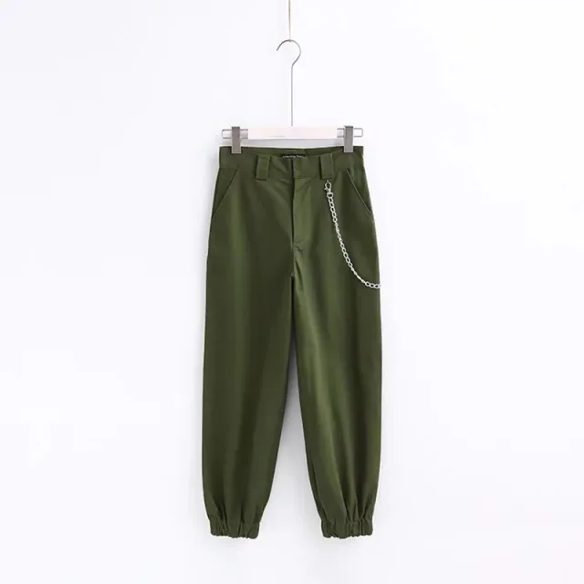 spring and summer new street style fashion foot elastic band casual pants women's slim nine pants overalls Green - Shop at LoveMi