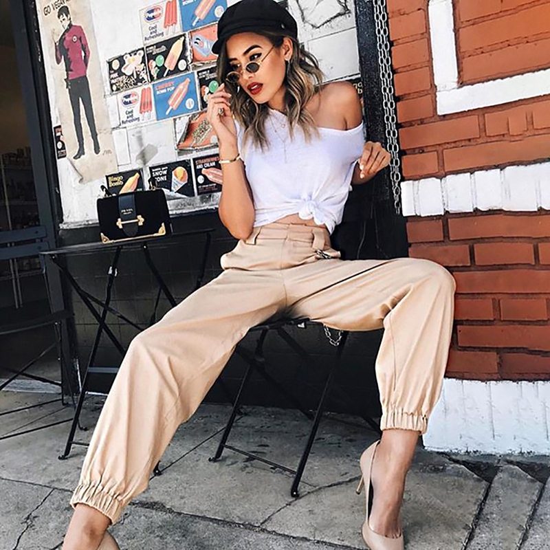 spring and summer new street style fashion foot elastic band casual pants women's slim nine pants overalls
