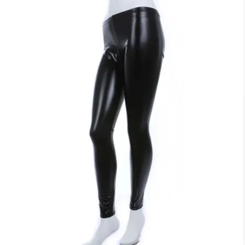 Foreign Trade Spring Fashion Metal Texture Bright Leather Leggings Was Thin Nightclub Punk Wind Nine Pants Women Black - Shop at LoveMi