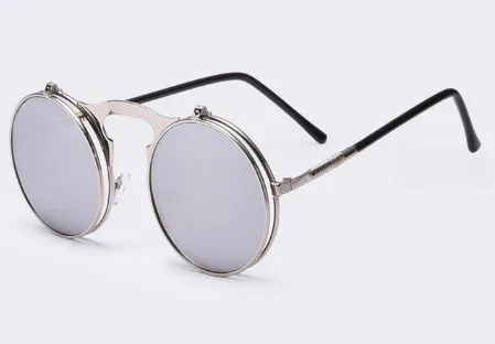 Retro Flip Cover Polarizer Men And Women General Sunglasses Metal Sunglasses - Silver
