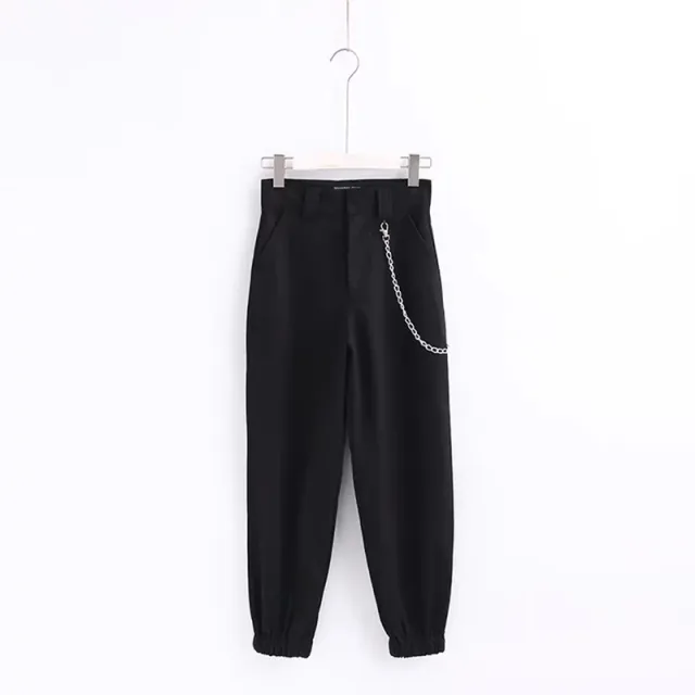 spring and summer new street style fashion foot elastic band casual pants women's slim nine pants overalls Black - Shop at LoveMi