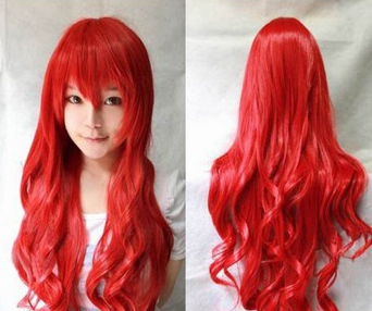 Wig High Temperature Silk 80cm Long Curly Hair Bright Red 80Cm - Shop at LoveMi