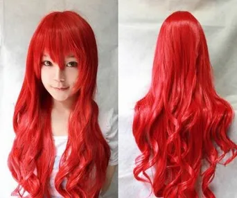 Wig High Temperature Silk 80cm Long Curly Hair Bright Red 80Cm - Shop at LoveMi