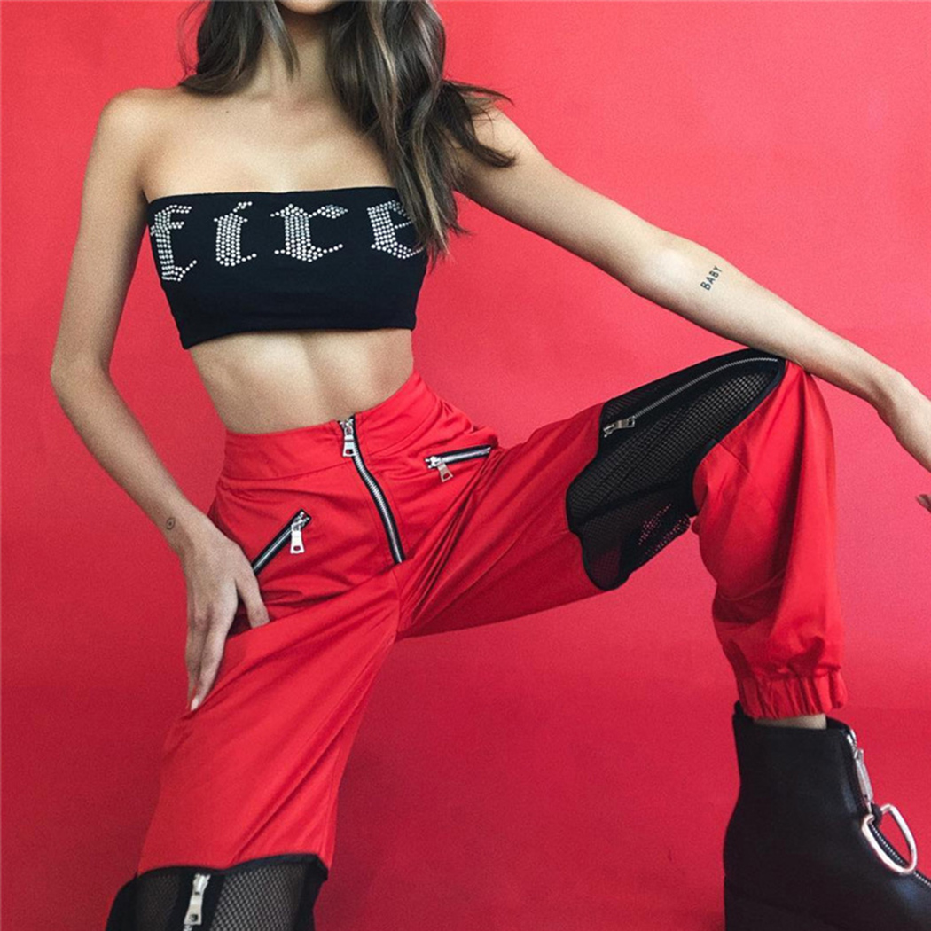 Foreign trade explosions spring and summer fashion trend sexy mesh zipper stitching women's sports trousers