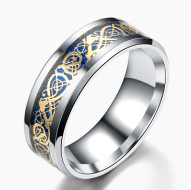 European and American stainless steel ring titanium steel ring hot Nepalese dragon pattern silver gold dragon piece men's ring