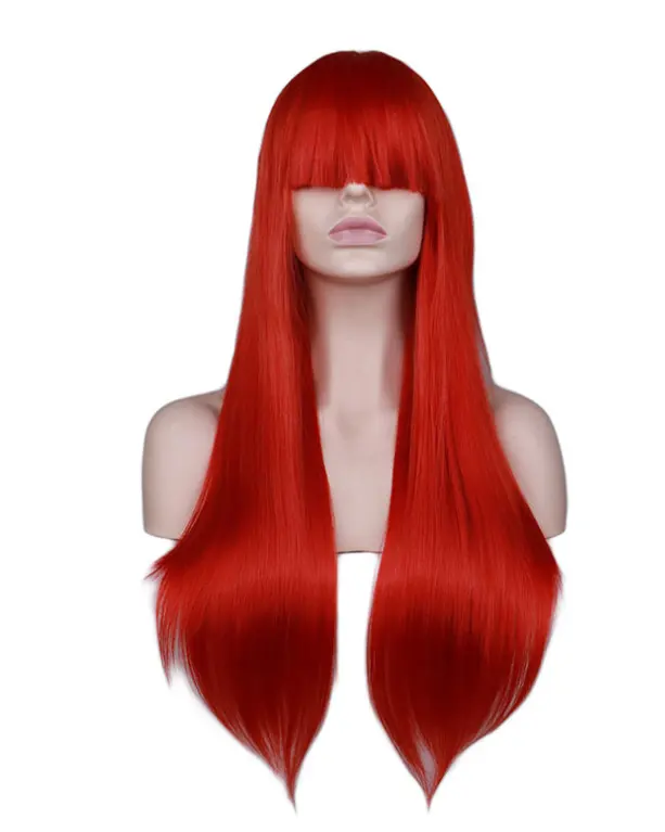 Wig female light pink long straight bangs