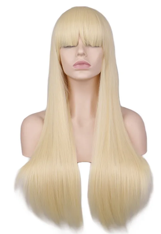 Wig female light pink long straight bangs wig high temperature silk wig fashion wig cross border exclusive Light Gold - Shop at LoveMi
