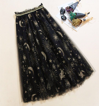 High Quality Bronzing Long Pousled Skirt Star - Moon Net Gauze Skirt