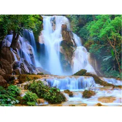 The New 5d Diy Diamond Painting Waterfall Landscape Full Cross Embroidery Square Diamond Rhinestone Mosaic Painting Decor - 30X40Cm - View 1