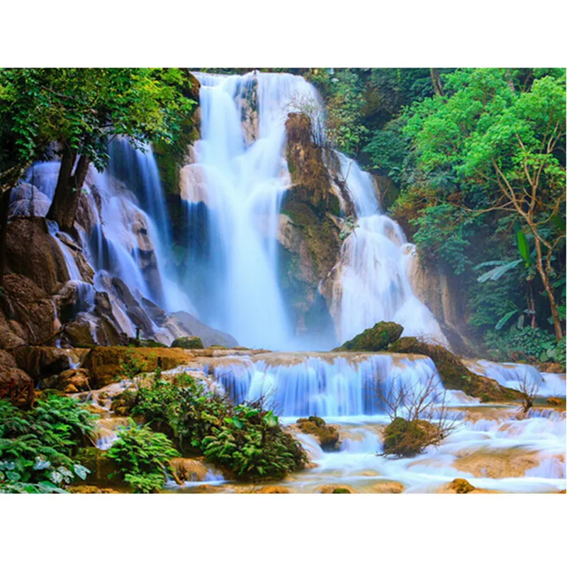 The New 5d Diy Diamond Painting Waterfall Landscape Full Cross Embroidery Square Diamond Rhinestone Mosaic Painting Decor - 30X40Cm
