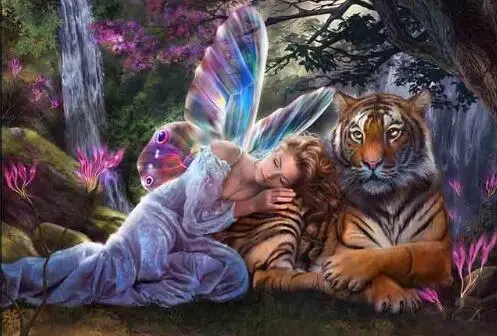 3D DIY Diamond Painting Needlework Diamond Mosaic Photography Rhinestones Embroidery Fairy With Tiger Hobby And Home Decor Crafts 30X40 - Shop at LoveMi