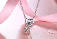 SmallSensen smart kitten silver necklace simple student pendant female Kitty send girlfriend birthday gift - View 1