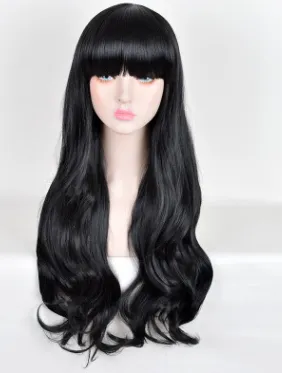 Lolita Korean Fashion Fluffy Qi Liu Hai Long Curly Black Cos Wig Default - Shop at LoveMi