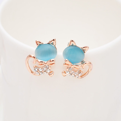 Korean version of cat's eye stone fox earrings, femaleearrings, ear pierced ear accessories