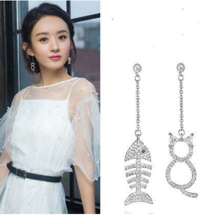 Fish bone tassels wild earrings Korea temperament simple long section net red personality pendant earrings earrings earrings female