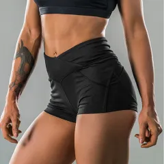Sports shorts female tight hip sexy v-shaped peach hip high waist shorts yoga pants fitness pants - Black - View 1