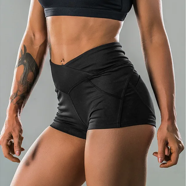 Sports shorts female tight hip sexy v shaped peach hip high waist shorts yoga pants fitness pants Black - Shop at LoveMi