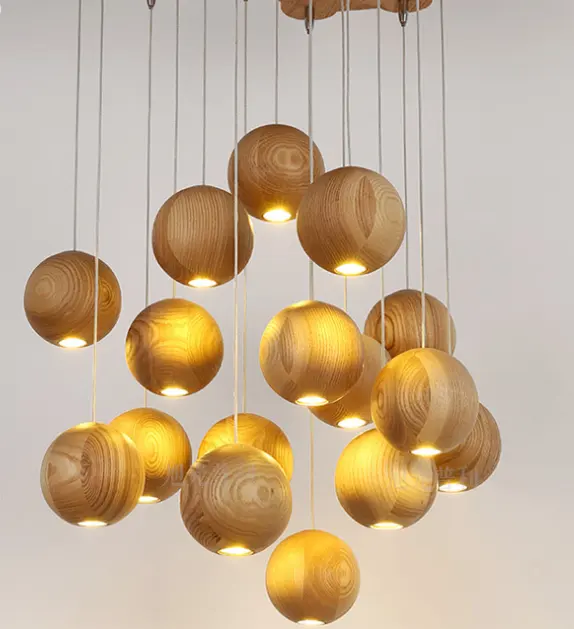 Nordic wood solid ball chandelier creative personality