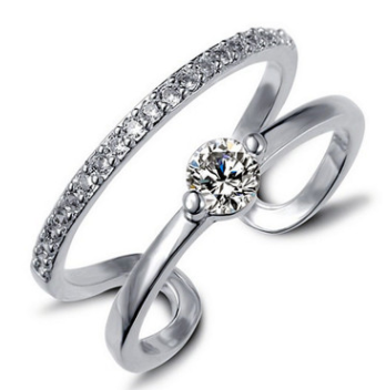 European and American foreign trade popular jewelry 3AAA zircon plated white gold 925 sterling silver ring wholesale new personality