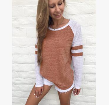 EBay speed sale fashion burst three color stripe splicing long sleeve T-shirt ST2098