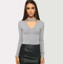Sexy Jumpsuits Women Halter Knitted Autumn Winter Black Slim Tops - Gray - View 1