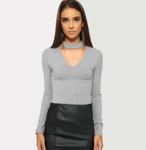 Sexy Jumpsuits Women Halter Knitted Autumn Winter Black Slim Tops Gray - Shop at LoveMi